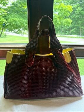 Cecchi E Cecchi Italy Woven Leather Tote Handbag Burgundy Made in Italy